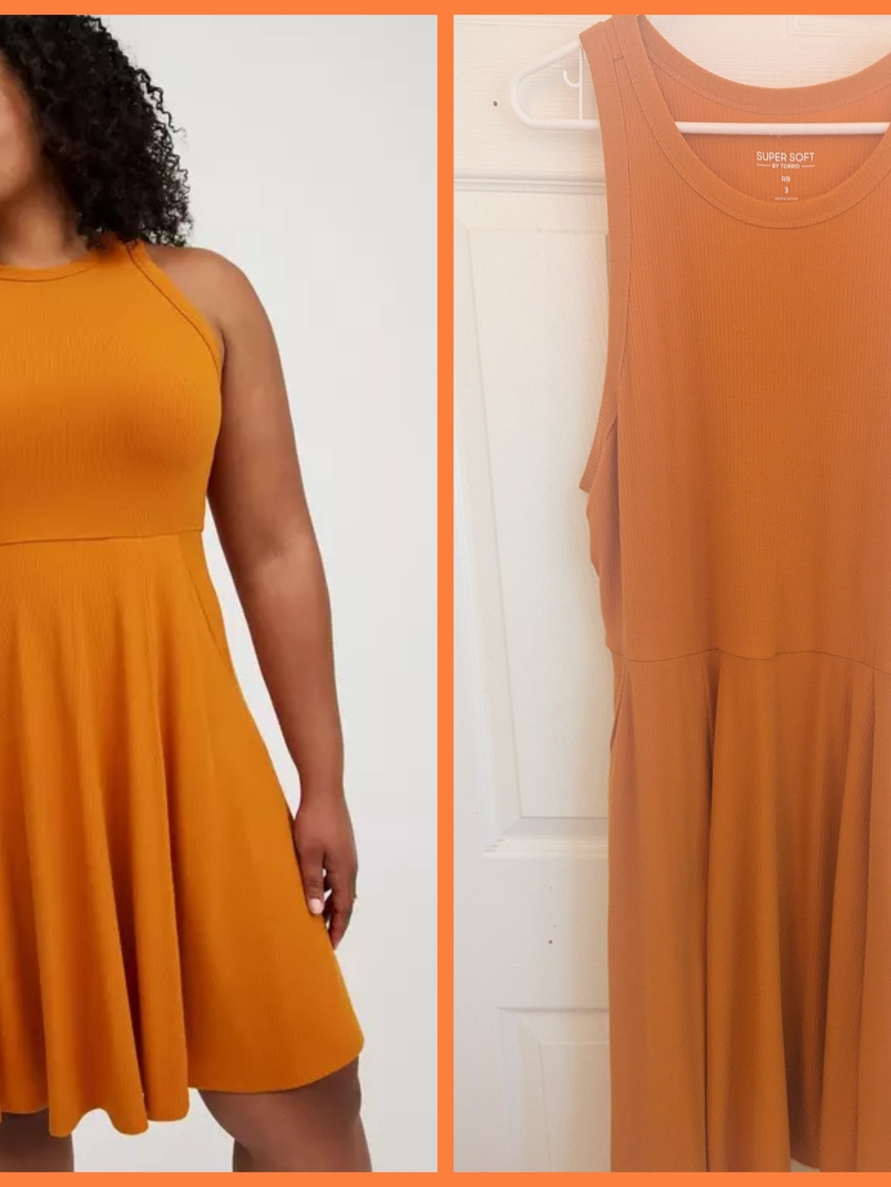torrid Sleeveless Ribbed Fit-and-Flare Dress in Mustard Orange